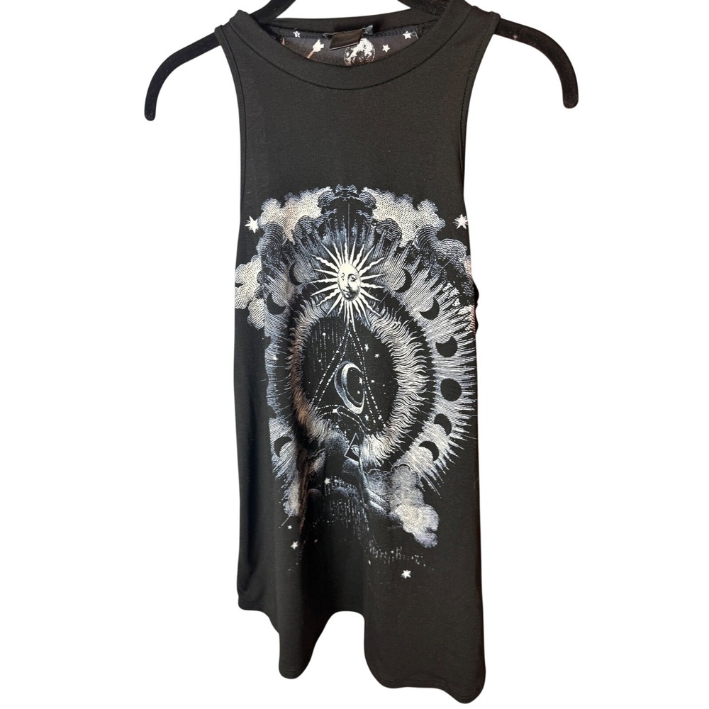 Midnight Hour Womens Celestial Zodiac Sun Moon High Neck Tank Top Black